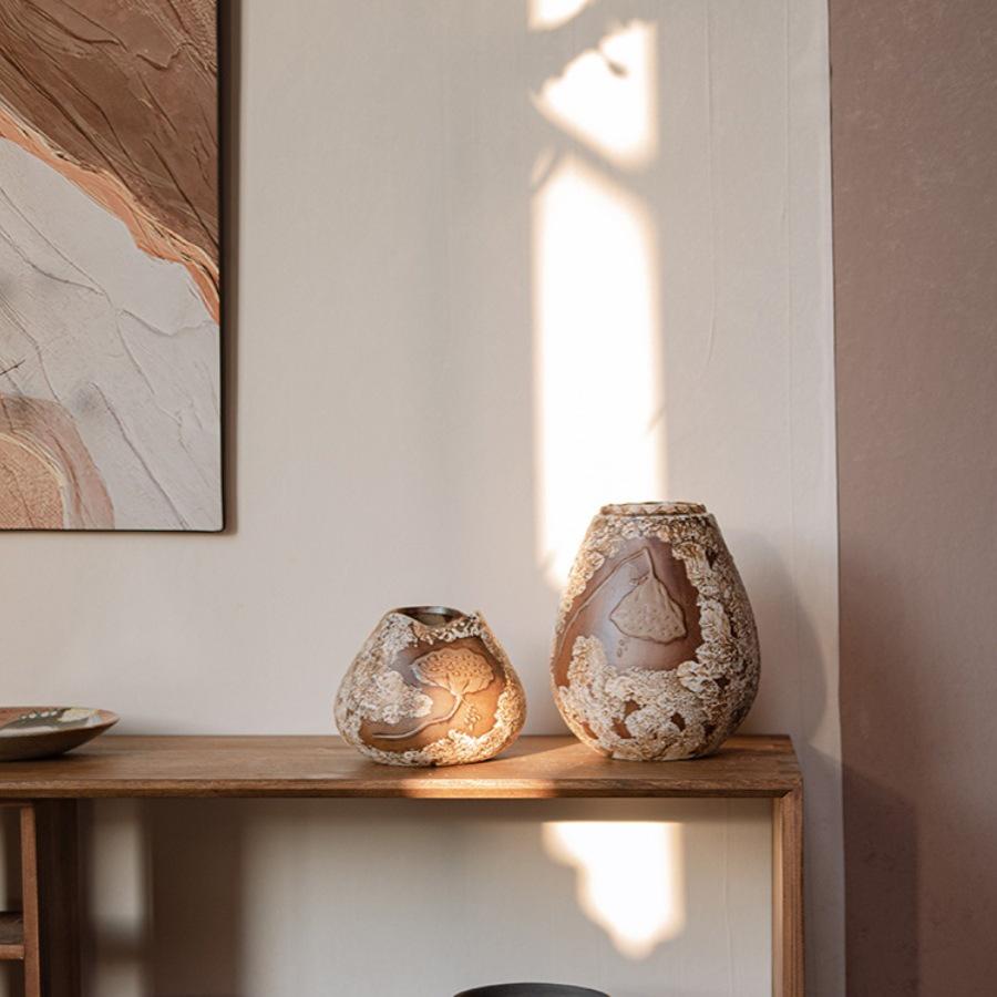 Vaso in Ceramica Wabi-Sabi a Forma di Capsula di Loto per Fiori Secchi - Decorazione Zen per Tavola da Pranzo