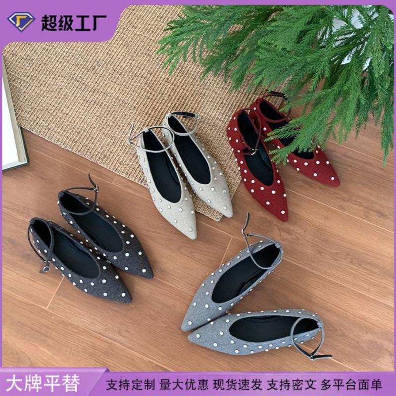 2025 spring new flat-soled single shoes for women, comfortable soft soles, not tired feet, fashionable diamond-encrusted women's shoes, high-end wear
