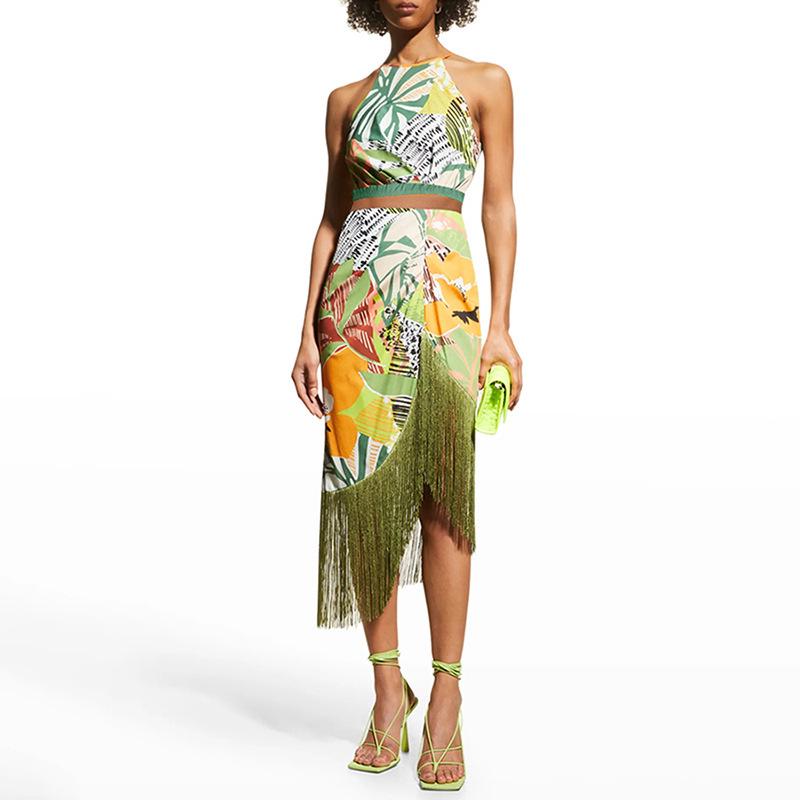 

Праздничная юбка миди с кисточками - Дизайн с европейским и американским принтом One Size разноцветный