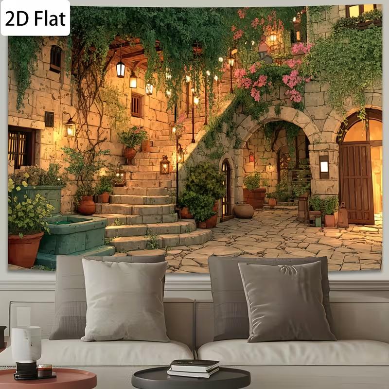 2D Cozy Stone Courtyard Photography Backdrop Mediterranean Background