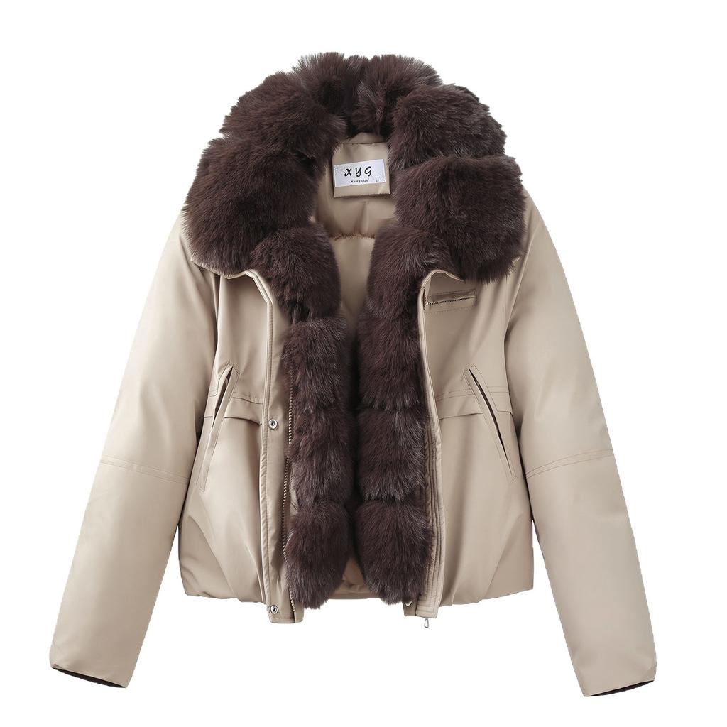 European goods pie overcome women's short autumn and winter new imitation fox big fur collar down cotton clothes loose cotton clothes