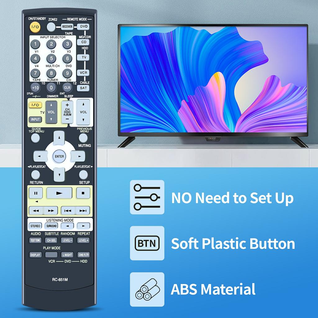 RC-651M For Onkyo Audio Receiver Remote Control 10m Range Battery Powered Replacement Infrared Controller