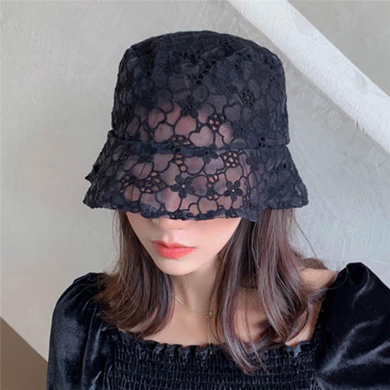 Lace Hat For Women Flower Wide Brim Sun Hats Outdoor Beach Hollow Summer Fisherman Hats Ladies Bucket Hat Female