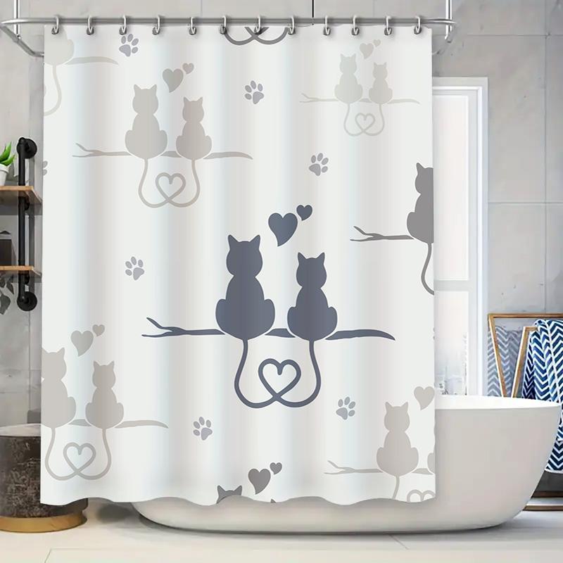 

Modern Bathroom Decor: Elegant Silhouette Cat Shower Curtain Set Perfect For A Chic Whimsical Bathtub Or Washroom Dcor White Gr W60H190(CM)-1 Pcs