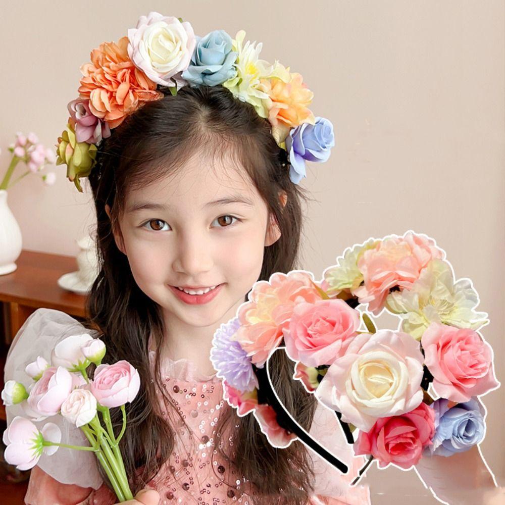 Simulation Flower Floral Garland Hair Hoop Hair Ornaments Children Flower Headband Headress Colorful Bridal Crown Photograph