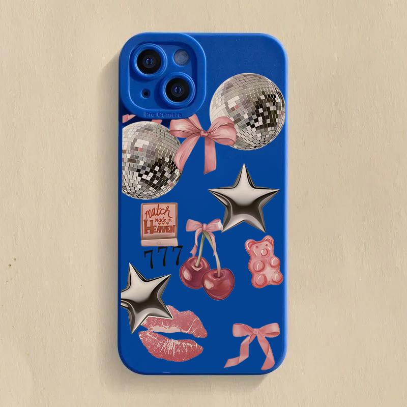 Sparkly Crystal Ball Pink Bow Cherry Pattern Case For  Poco F6 F5 X5 M6 X7 Pro Mi 15 14T 13T Pro 14 13 12 11 Lite NE Cover