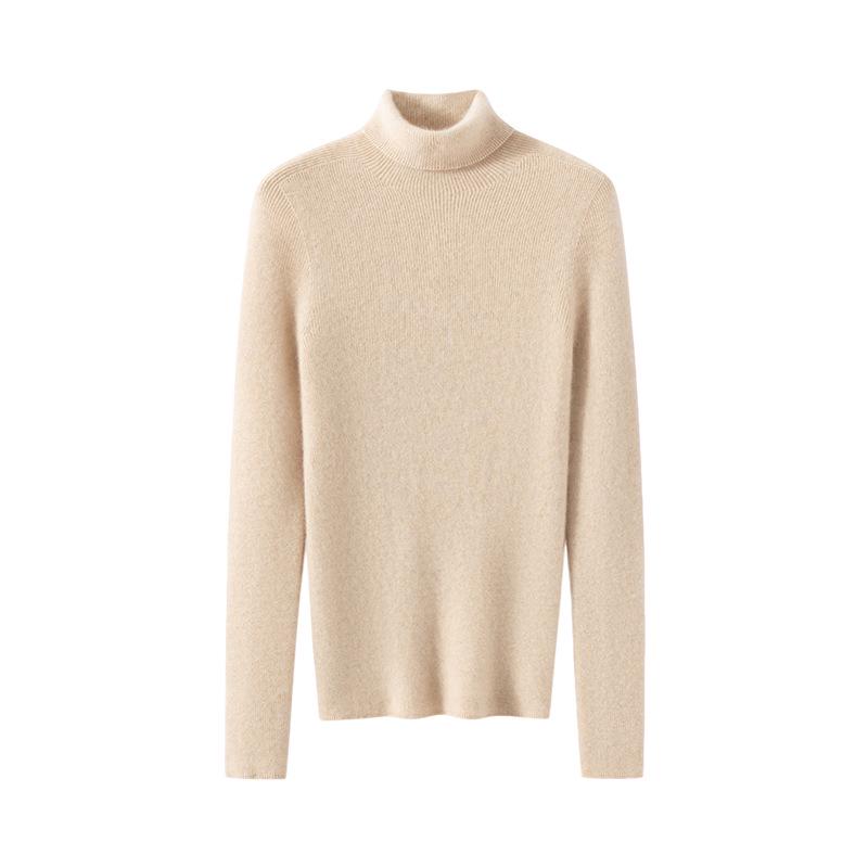 Women's 100% Cashmere High Neck Sweater - Autumn/Winter Rib Knit Base Layer