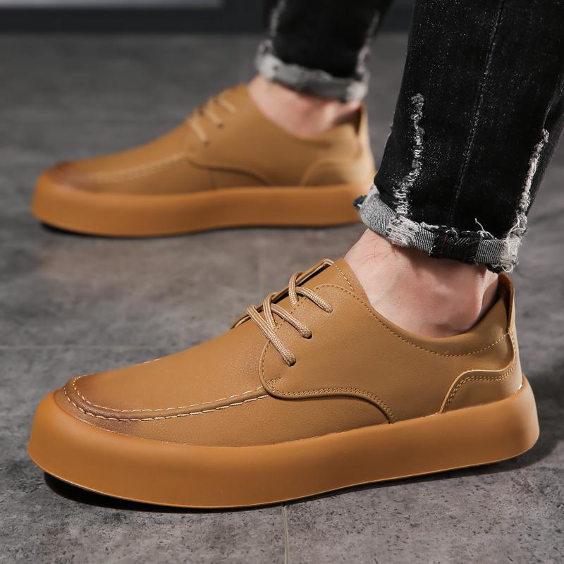 Fashion Outdoor New Men's Comfortable Lightweight Round Toe Board Shoes Fashionable Brand Retro Lace Up Thick Soled Casual Leather Shoes