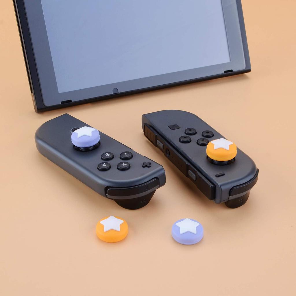 eXtremeRate PlayVital Cute Switch Thumb Grip Compatible with Nintendo Switch and OLED Thumbstick Cap Covers Violet Star-Shaped Caps, Switch, Lite,