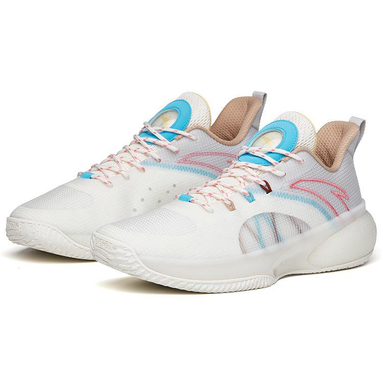 ANTA Cement Killer Basketball Shoes Men's Low Top Ivory White/Microchip Gray/Chlorine Blue 112121606S-10