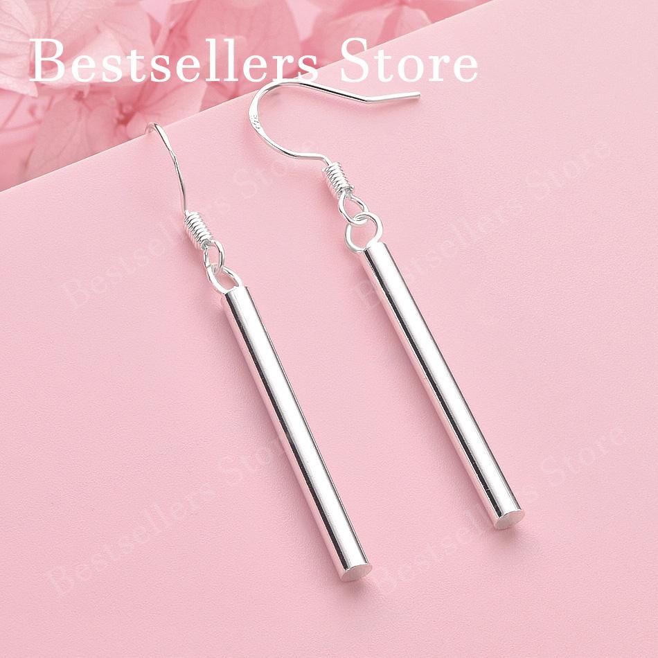 Elegant 925 Sterling Silver Exquisite Long Column Drop Earrings Women's Fashion Wedding Party Jewelry