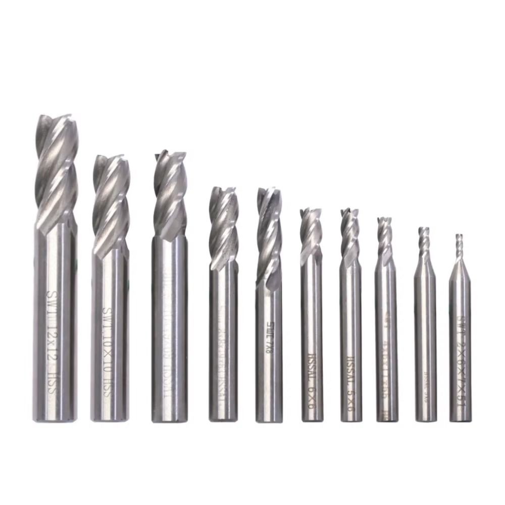 7/10Pcs High-Speed Steel End Mill Set Straight Shank HSS End Mill Wood Steel Milling