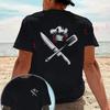 Vintage Hand-Painted Chef Hat and Knife Design Motorcycle T-Shirt Double-Sided Print Men Casual Short Sleeve Summer Tops