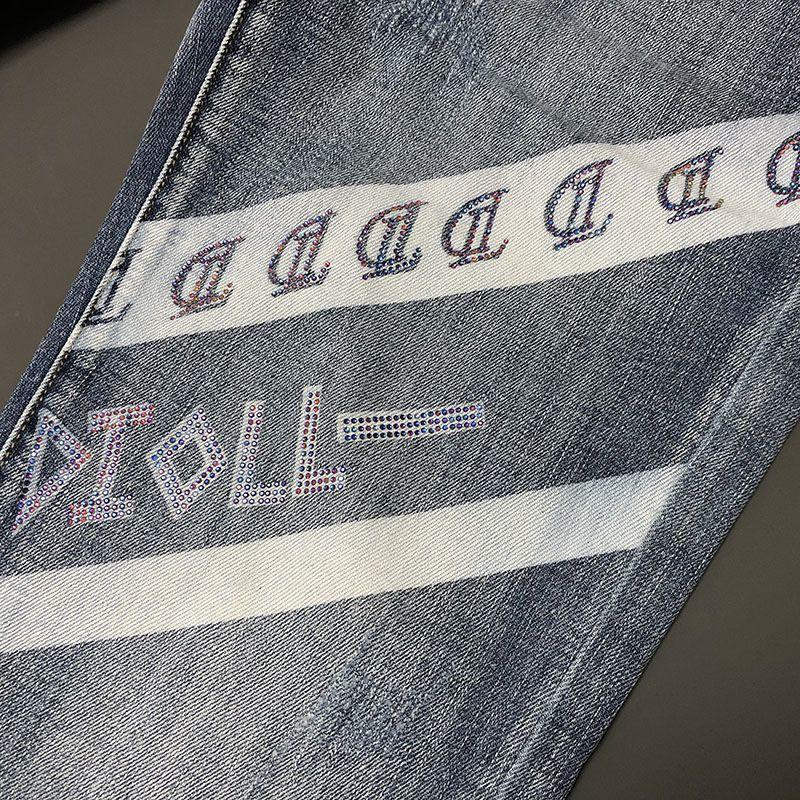 Blugi cu imprimeu la modă pentru bărbați Pantaloni din denim cu litere imprimați Pantaloni drepti subțiri