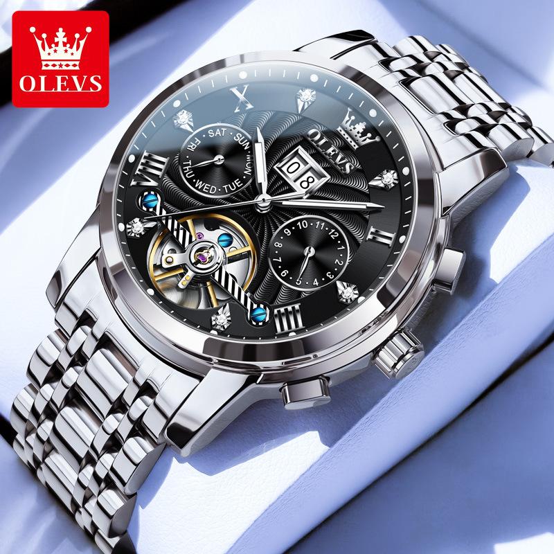 OLEVS 9910 Automatic Mechanical Watches Waterproof Luminous Hands Tourbillon Skeleton Wristwatches for Men Montre Relojes Hombre