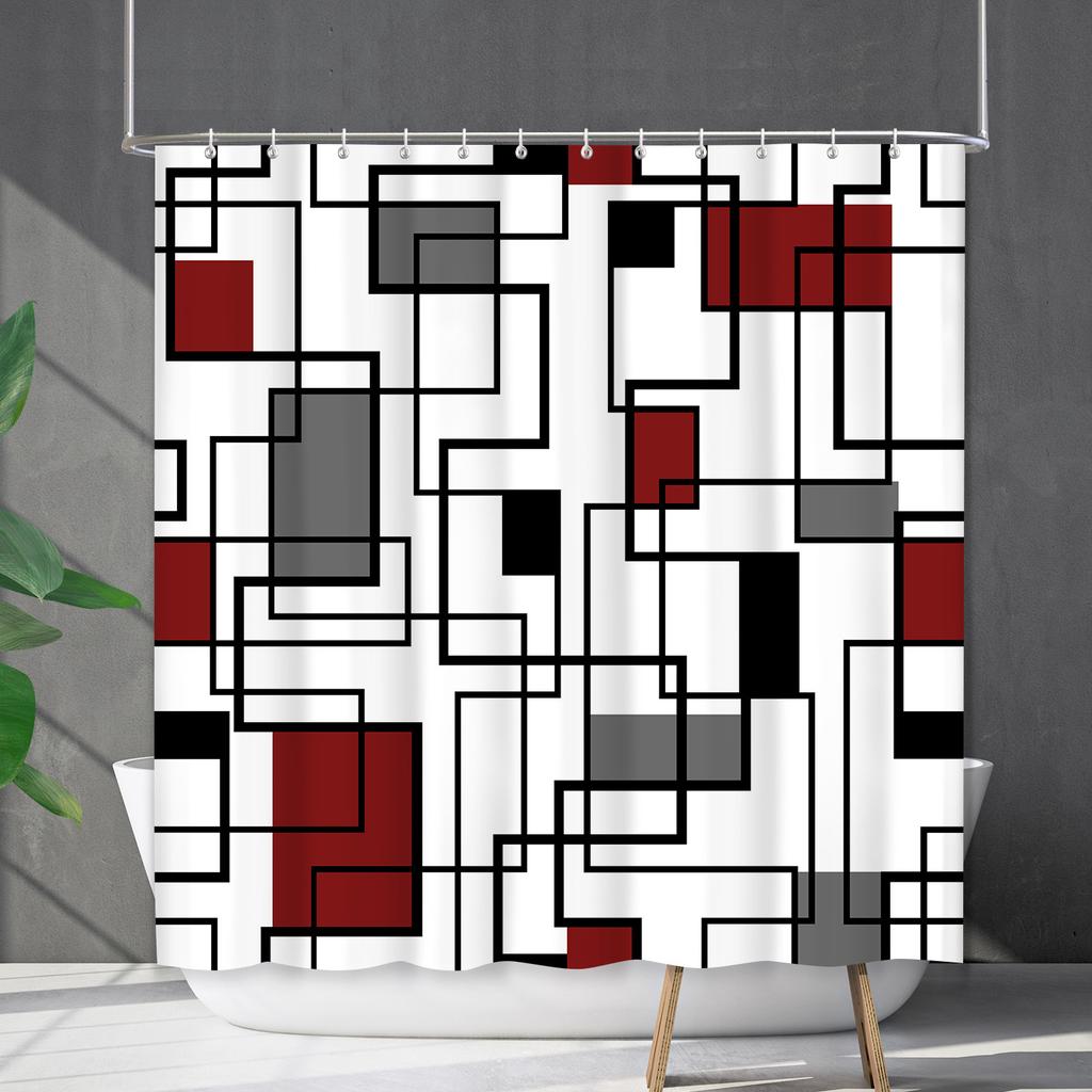 Shower Curtain Waterproof And Mildew-Proof Line Lattice Bathroom Striped Bathroom Curtain Shower Curtain Partition Curtain Free Of Punching