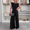 Women's Cross-Border 2025 Fashion: Sleeveless Round Neck Top & Pleated Wide-Leg Pants Two-Piece Set