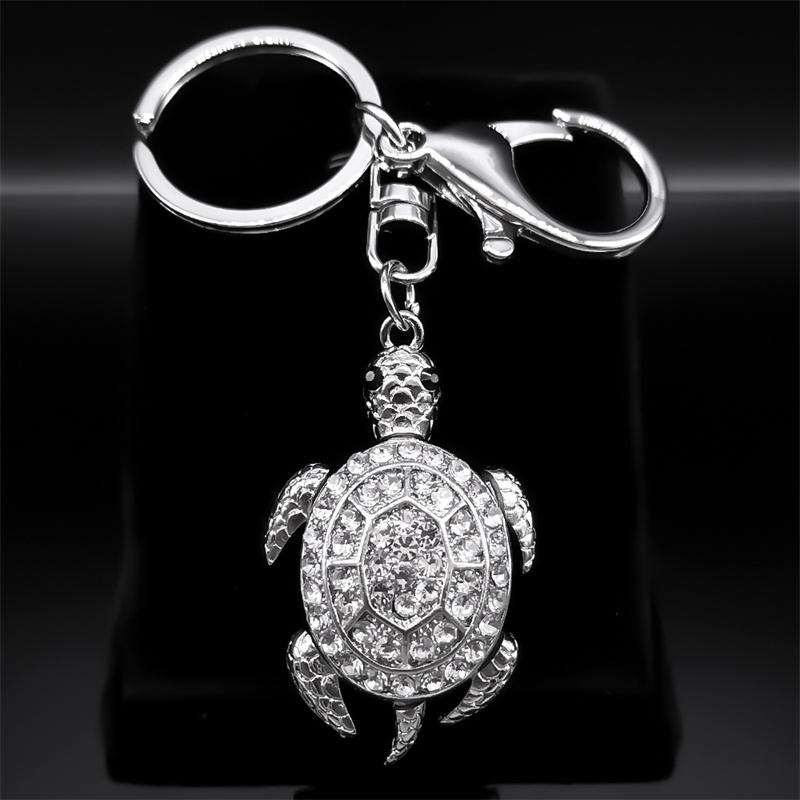Exquisite Colorful Crystal Turtle Key Ring Holder for Women Men Alloy Rhinestone Animal Keychain Charm Jewelry Gifts K5205S03