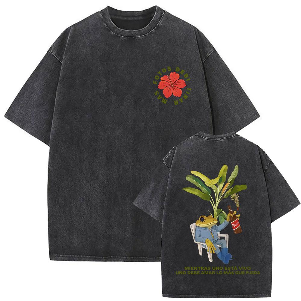 Rapper Bad Bunny Vintage Washed T Shirts Debi Tirar Mas Fotos DTMF Tshirts Mens Clothing Hip Hop Fashion High Quality Tshirt