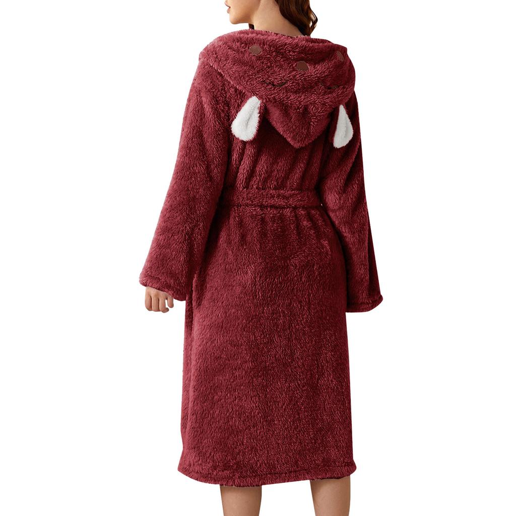 Women's Fleece-Lined Pocket Earflap Robe