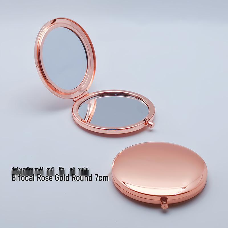 Engraved Double-Sided Portable Makeup Mirror - Metal Folding Design