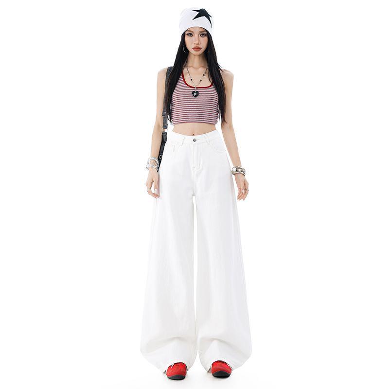 Spring Summer Vintage Relaxed Hide Figure Floor Wide Leg Denim Pants For Ladies Casual Pants Oversize Denim Trousers