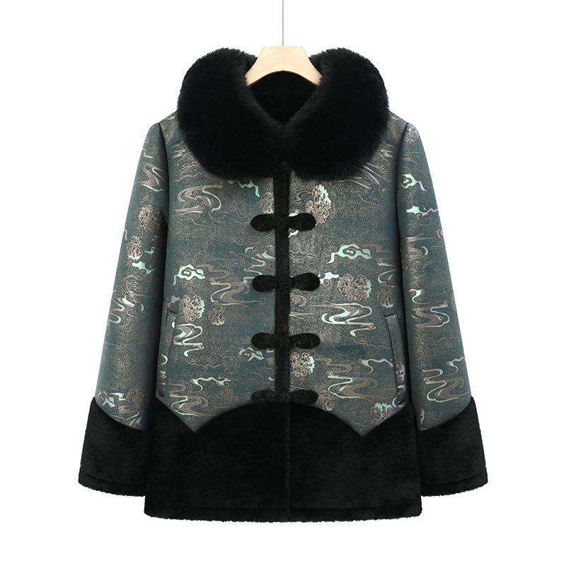 

Бабушкина зимняя одежда новое пальто для пожилых меховое интегрированное пальто женское одежда для мамы благородный свитер для пожилых воротник хлопковое пальто 5XL [recommended 150-80kg] зелёный