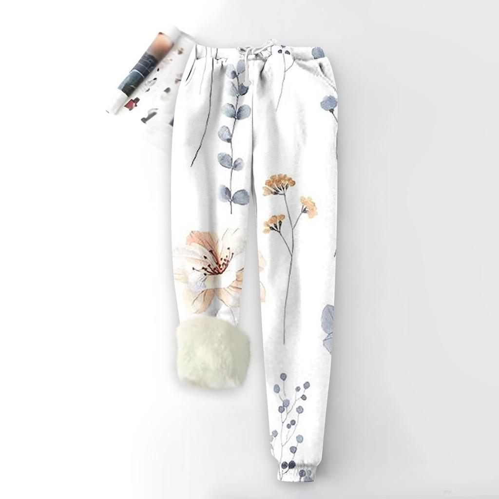Damenmode Bedruckte Sporthose Locker Verdickte Dicke Fleece Warme Hose
