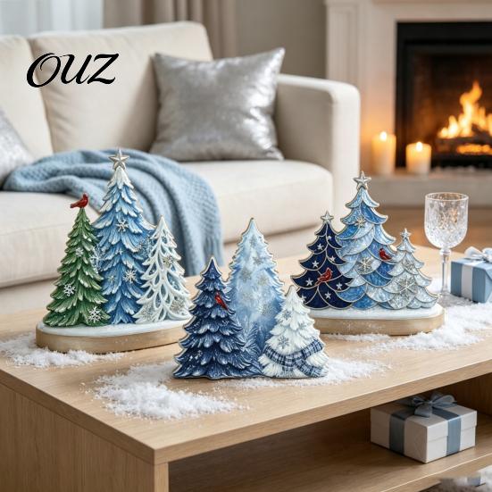 Christmas Wooden Ornaments 3PCS Tree Ornaments, Stable Base Seasonal Figurines, Elegant Winter Atmosphere Decor Plentiful Layers Tabletop Decorations