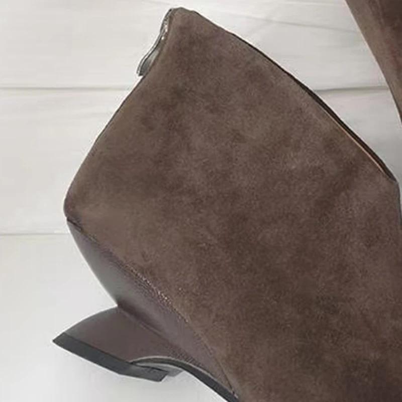 Semišové boty s špičatou špičkou Nízký podpatek Módní Sexy boty Žena 2025 Trend Zima Nová značka Návrhář Šaty Chůze Pohodlné Zapatos Femme