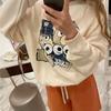 Nostalgic Retro Style Fleece Sweater Women's 2025 Autumn and Winter Cute Cartoon Print Loose and Versatile Crew Neck Long-sleeved