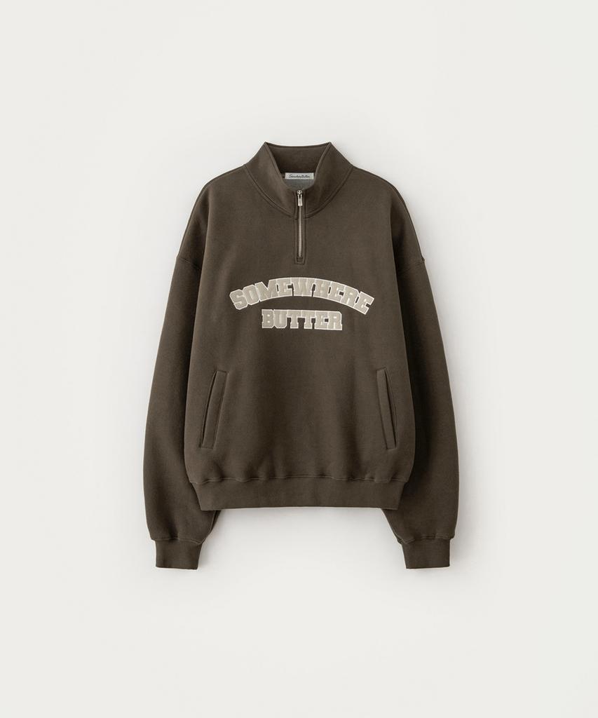 Sseomweeobeoteo Square Logo Half Zip-Up Sweatshirt - Brown