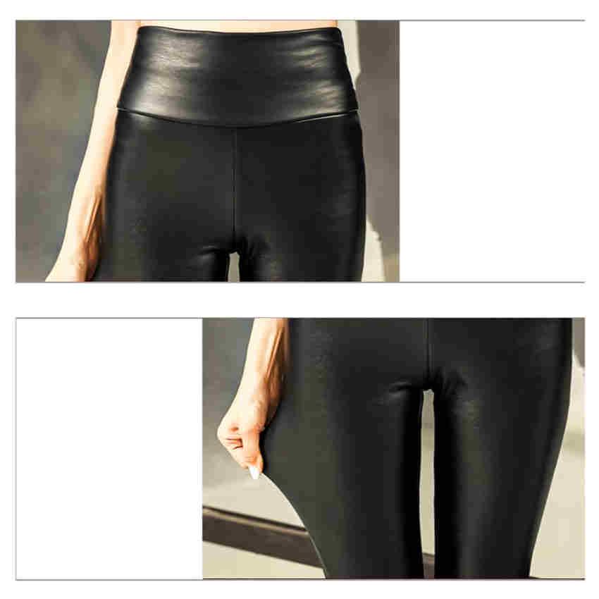 Dámské zimní teplé kalhoty Pu Kožené sametové kalhoty Elastická tužka Skinny Kalhoty těsné kalhoty