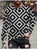 T Shirts for Man Geometric Block 3D Print Autumn Long Sleeve T-Shirt Pullover Casual Male Tops Street Lightweight Men's Clothes