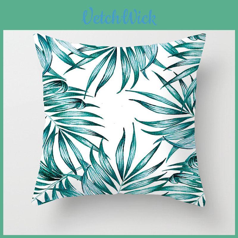 Luxurious Green Tropical Plants Palm Tree Leaves Linen Pillow Case Cushion Cover 18"x18