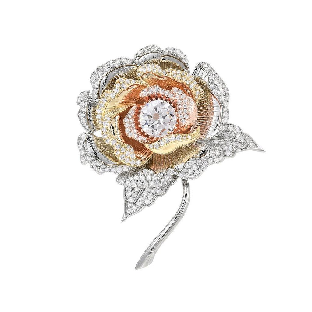 Light luxury high-end two-color rose brooch high-end sense exquisite and elegant suit brooch accessories pin jewelry