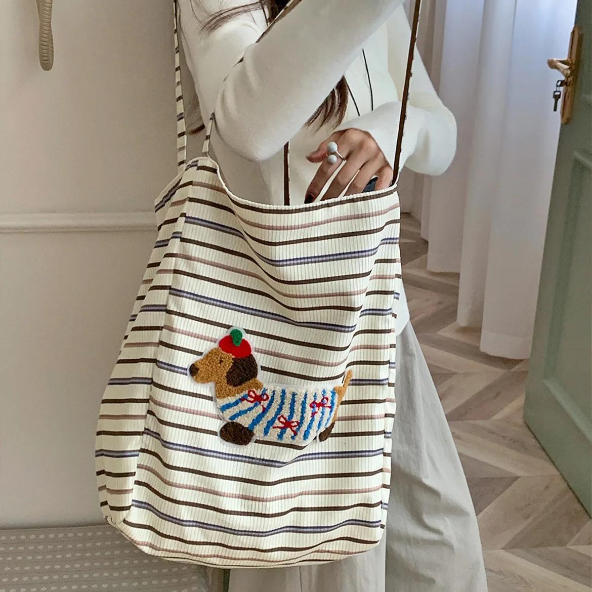 

Retro Plaid Women s Tote Shoulder Bag Large Capacity Ladies Cute Dog Shopping Bags Casual Double-sided Female Corduroy Handbags бежевый