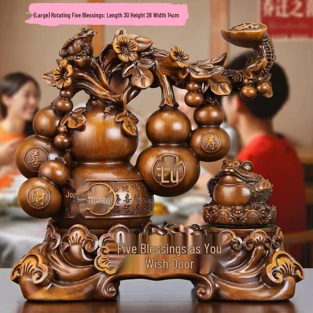 Five Blessings Gourd Ornament: Prosperous Home Decor, Perfect for New House, Living Room, Entrance, Wine Cabinet, or as a Chinese Housewarming Gift.