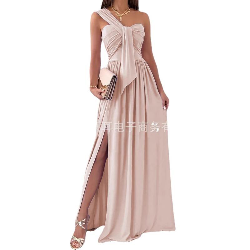 Wish summer simple sleeveless offtheshoulder hem split dress women