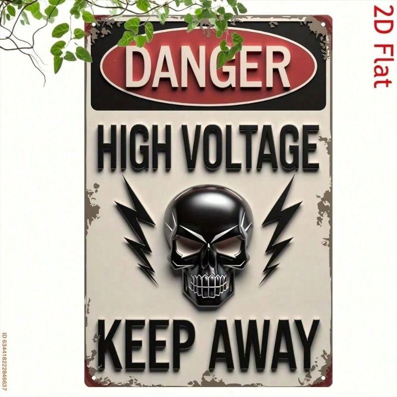 Vintage Skeleton Lightning Metal Sign Wall Decor High Voltage Keep Away Bar Poster