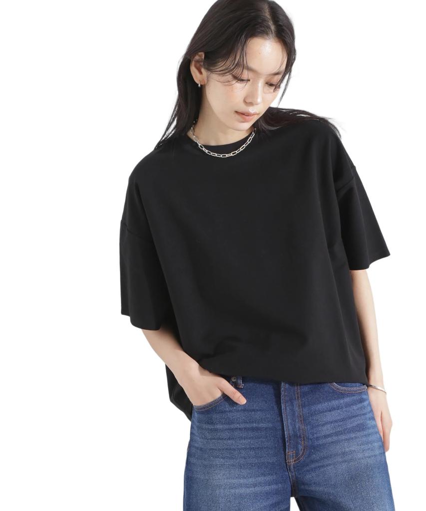 Nano Universe MC Coveross Cool Plating Jersey F (R) Twill-Style T-Shirt, Women's, 010, Black, 669-5124318