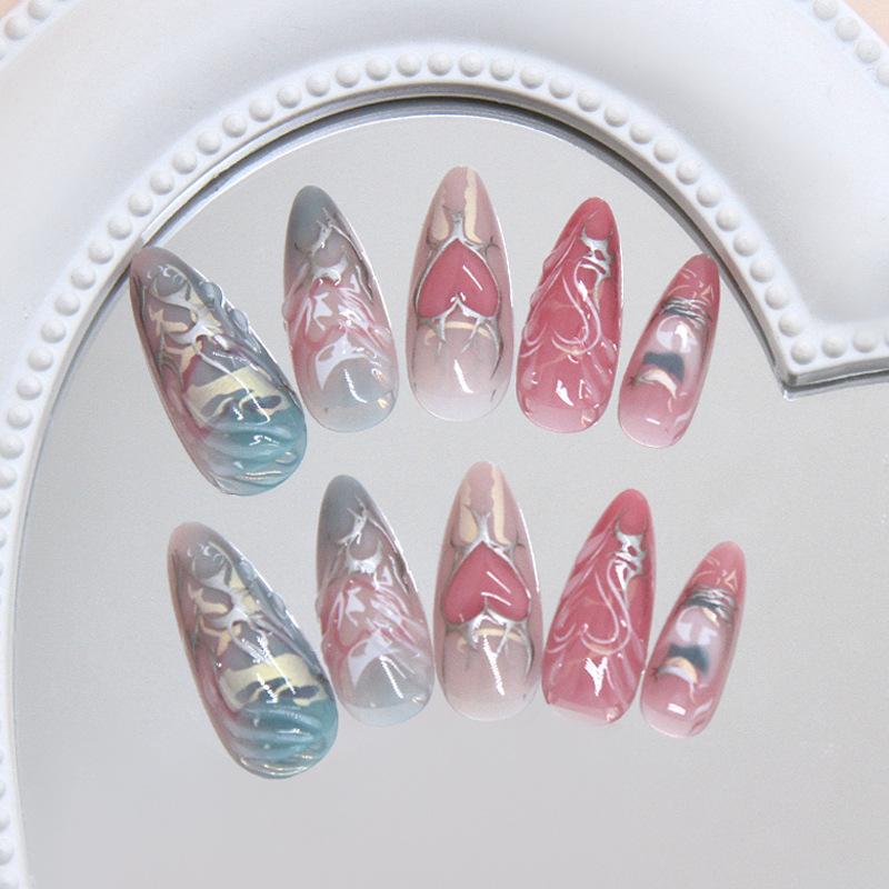 Stereo Silver Love Gradual Change Sweet Cool Metal Ins Wind Removable Wearable Armor 24 Pieces Press On Nails