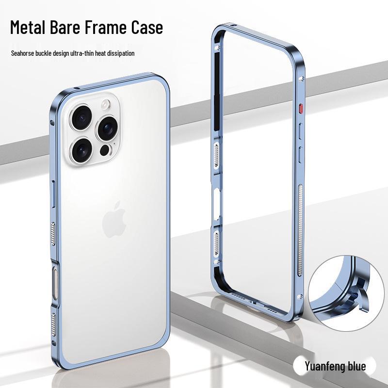 Ultra-Thin Lightweight Metal Frame iPhone 16/15 Pro Case with Seahorse Buckle Design and Heat Dissipation