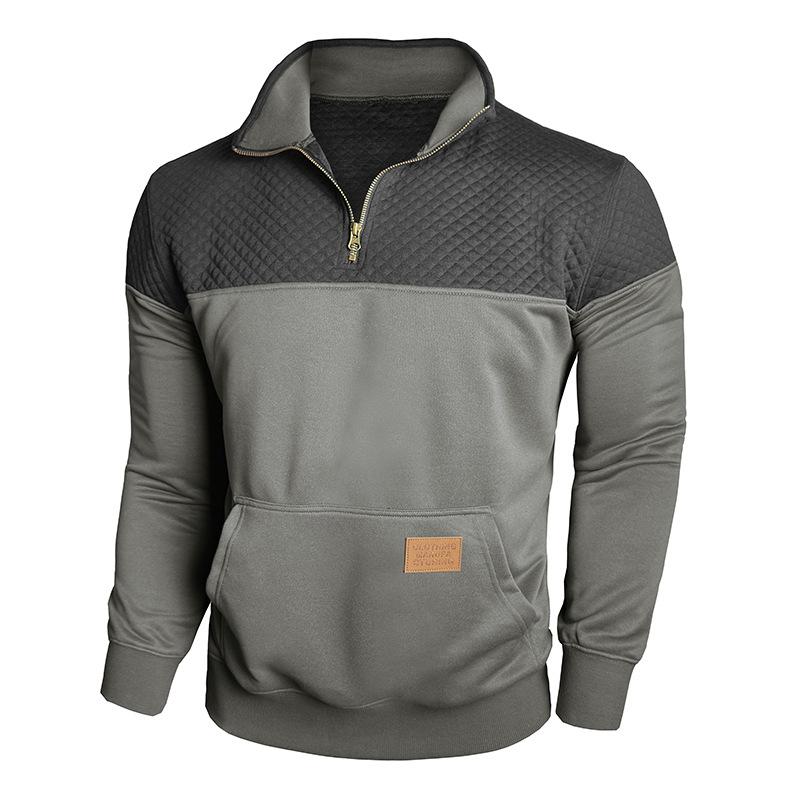 Mens Color Block Stand Collar Zip Thick Loose Winter Casual Sweatshirt S
