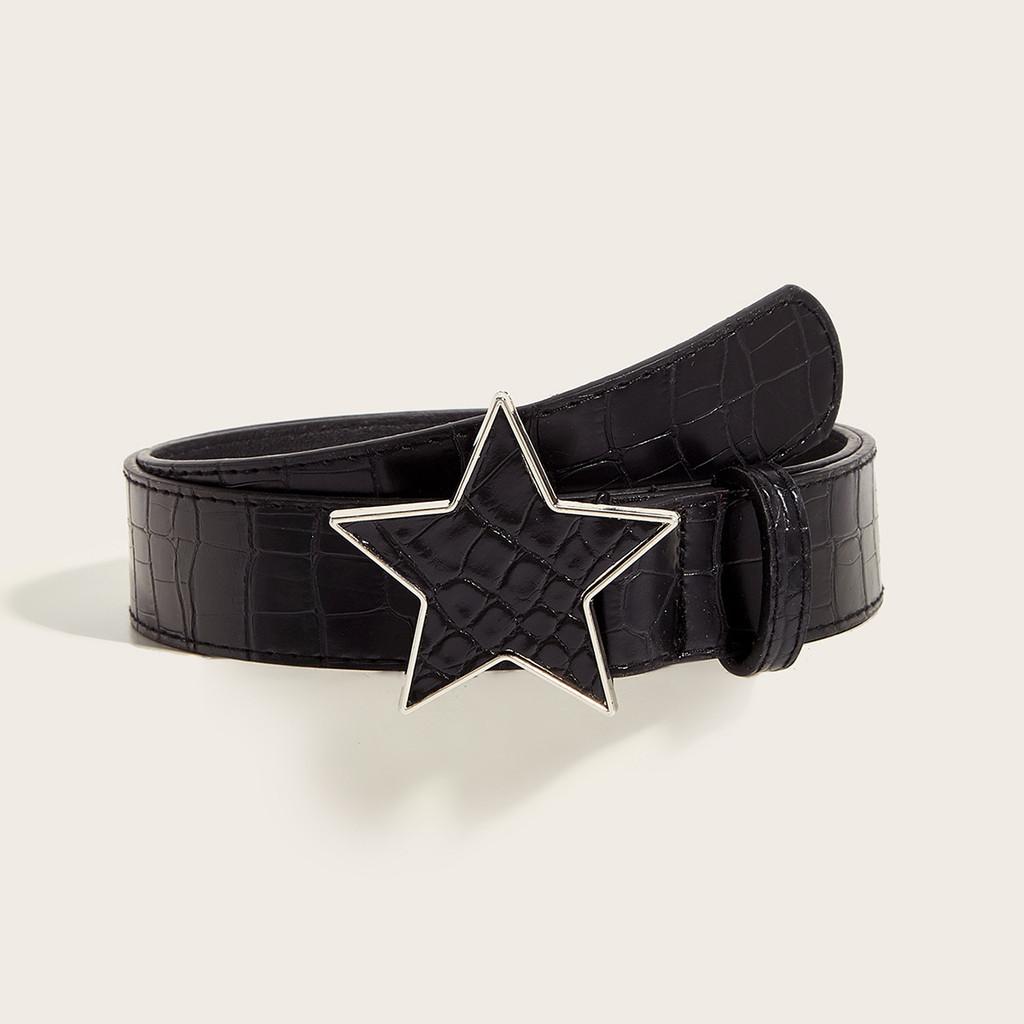 Punk Pu Style Leather Belt With Star Decor And Snap Fastener For Teens Adults