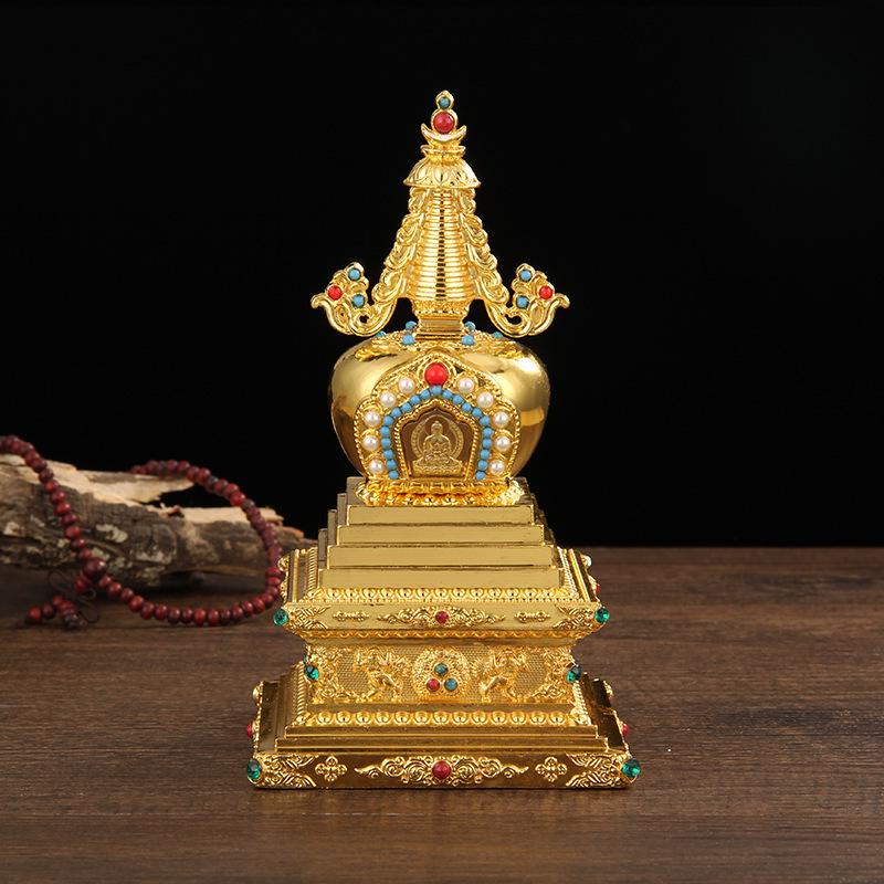 Tibetische Legierung Sarira Stupa Reliquienhalter Schmuckstück für Hausaltar Display