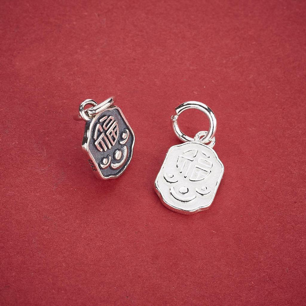 S925 Sterling Silver Fu Character Pendant & Yuanbao Charm for DIY Bracelets