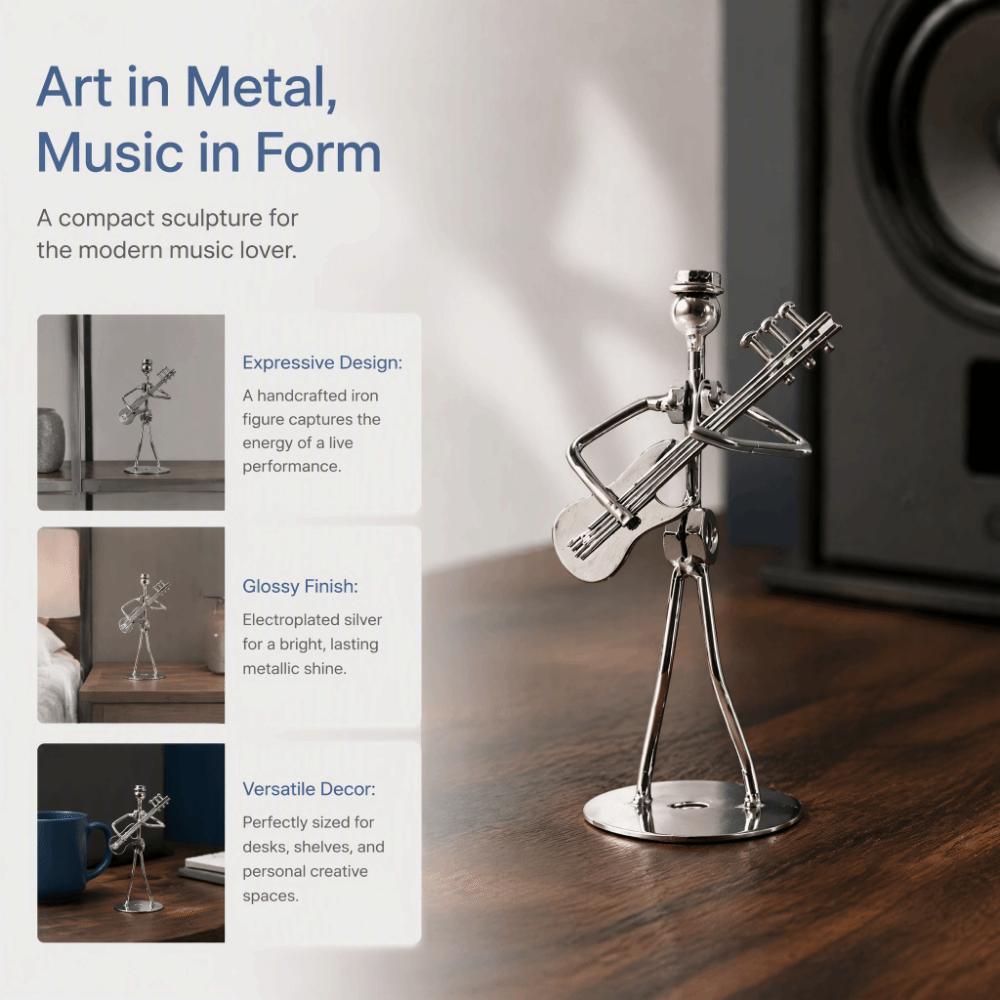 Iron Materia Electric Guitar Player Statue Silver Musician Man Decor For Office Decor