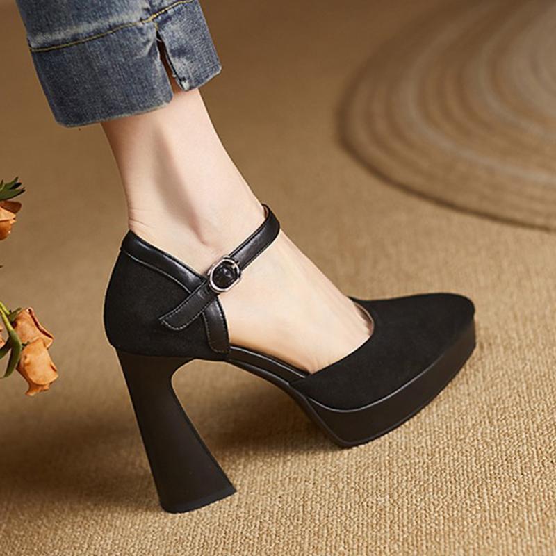 

Temperament Coarse Heel Frosted High Heels Women s 2025 Spring New Waterproof Platform Thick-soled Pointed One-word Shoe with Shallow Mouth 39 чёрный