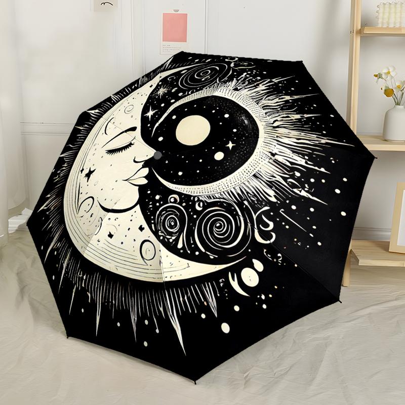 Sonne und Mond Wahrsagerei Automatischer Regenschirm, Kompaktes Design mit 8 Speichen, Faltbar und Tragbar, Outdoor-Freizeit und Täglicher Gebrauch-ideales Geschenk